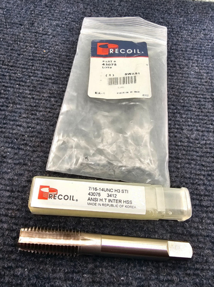 Recoil 43075 Straight Flute Hand Tap 7/16-14 UNC H3 STI HSS