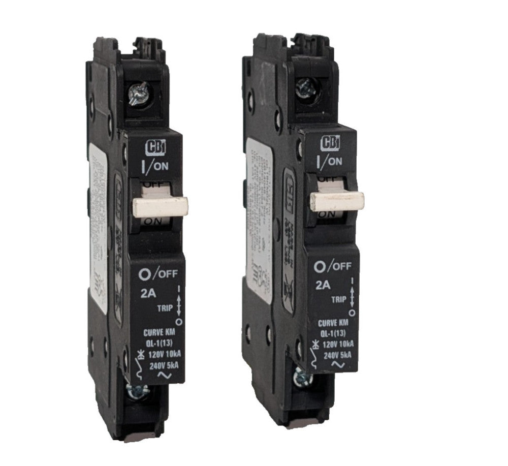 Lot of 2 CBI QL18KM02LW 2A 2-Pole DIN rail miniature circuit breaker, KM curve