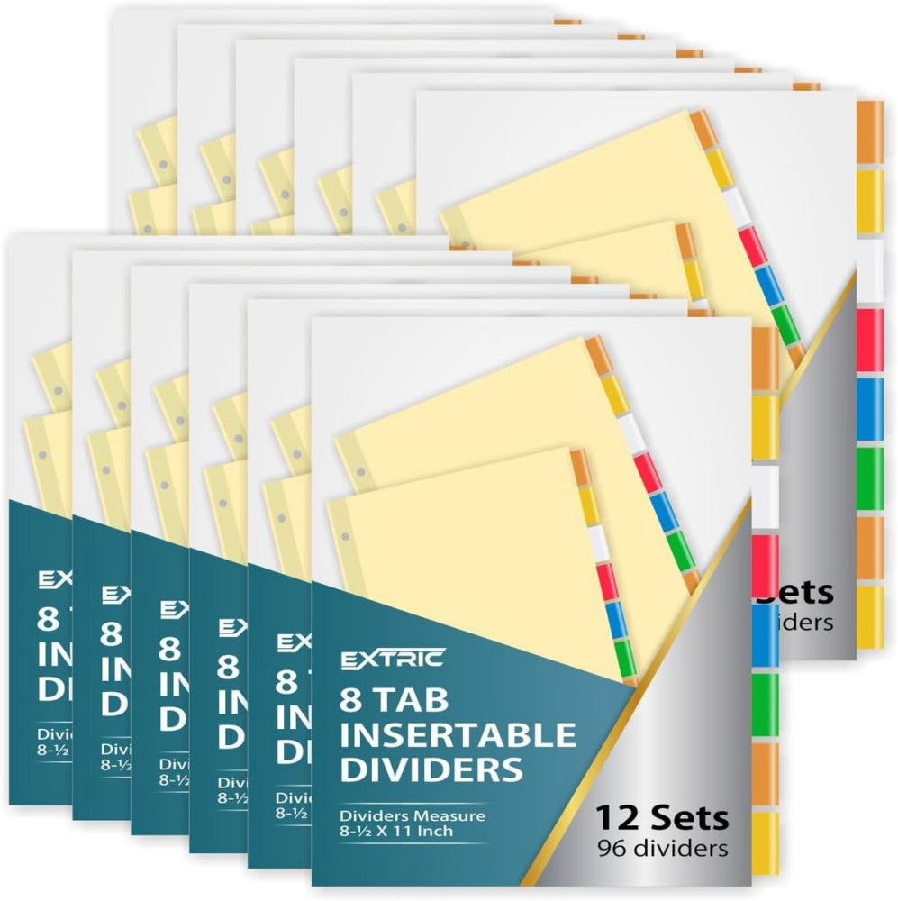 8-Tab Binder Dividers for 3 Ring Binder, Insertable Multicolor Big Tabs
