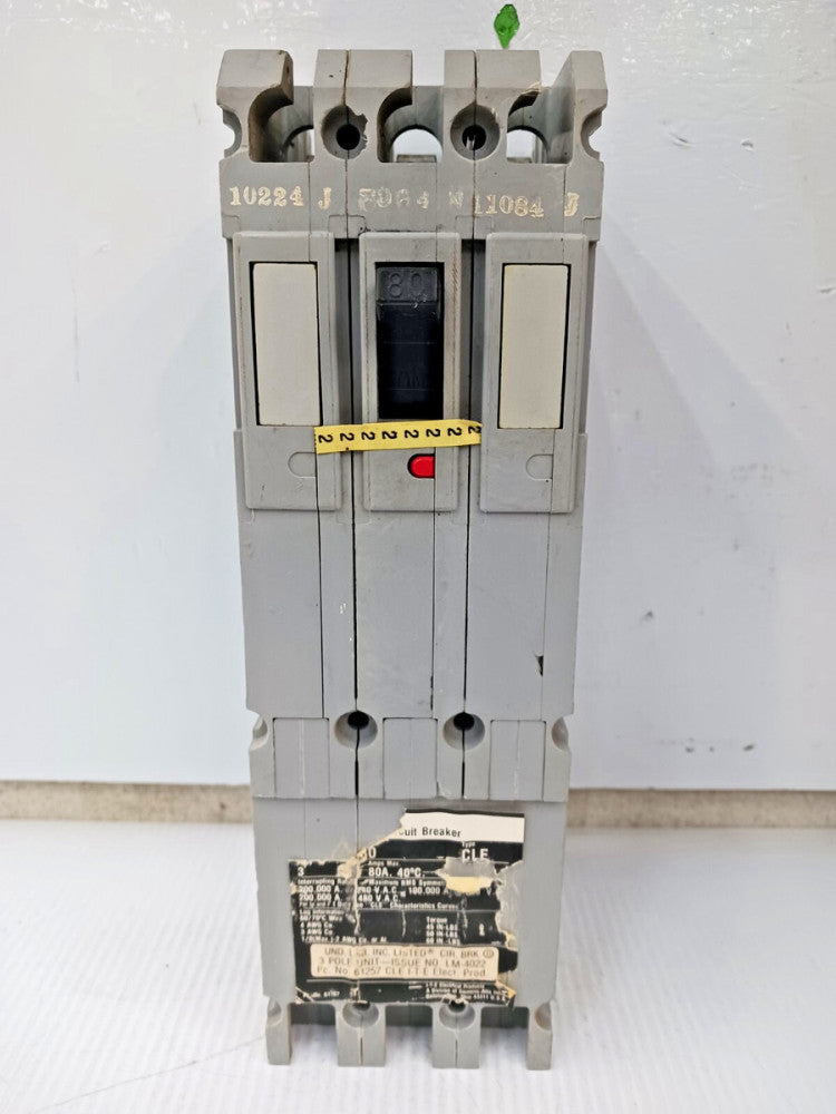 SIEMENS ITE 80 AMP CURRENT-LIMTING CIRCUIT BREAKER 3 POLE 600 VAC CLE63B080