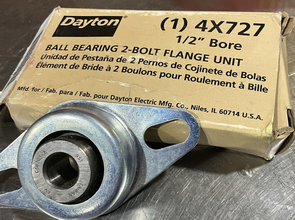 NEW IN BOX DAYTON BALL BEARING 2 BOLT FLANGE UNIT 4X727