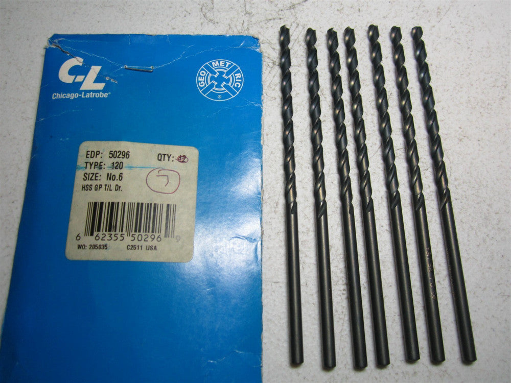 Chicago - Latrobe (50296) #6 118° Spiral Fl HSS Taper Length Drill Bit - Qty 7