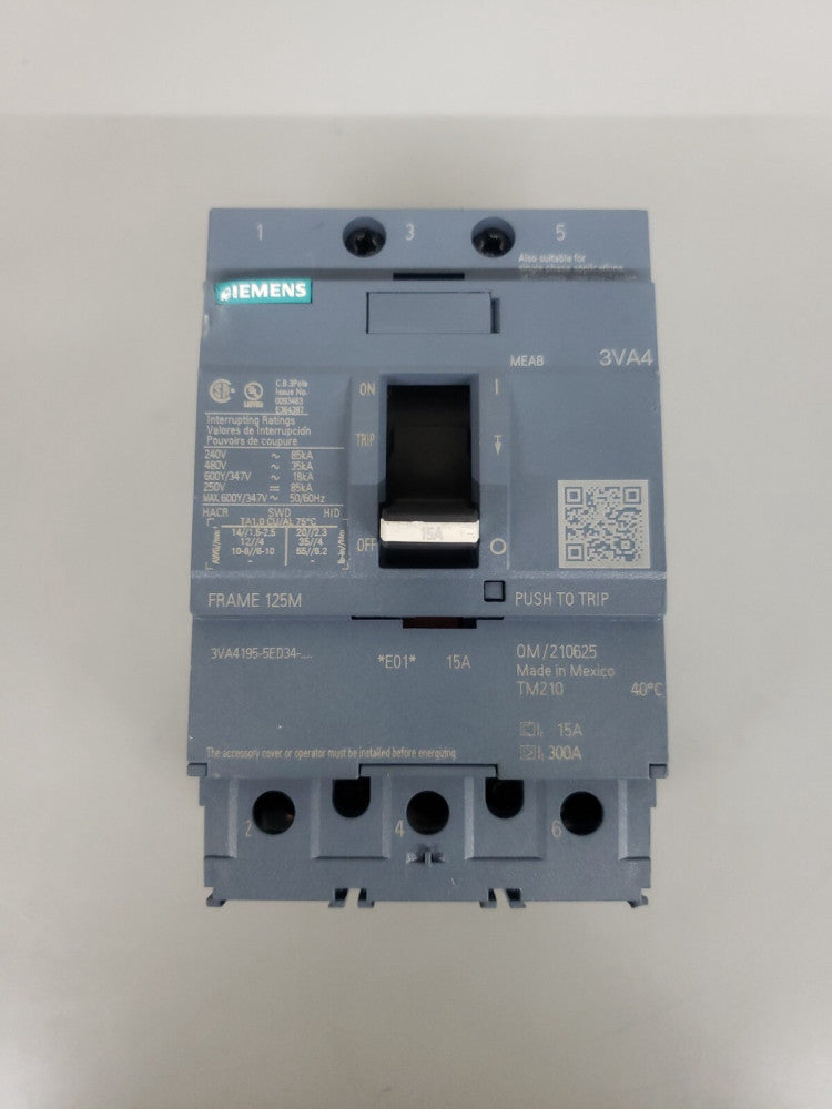1) New no Box! Siemens 3VA4195-5ED34-0AA0 3 Pole 15 Amp Circuit Breaker *M Frame