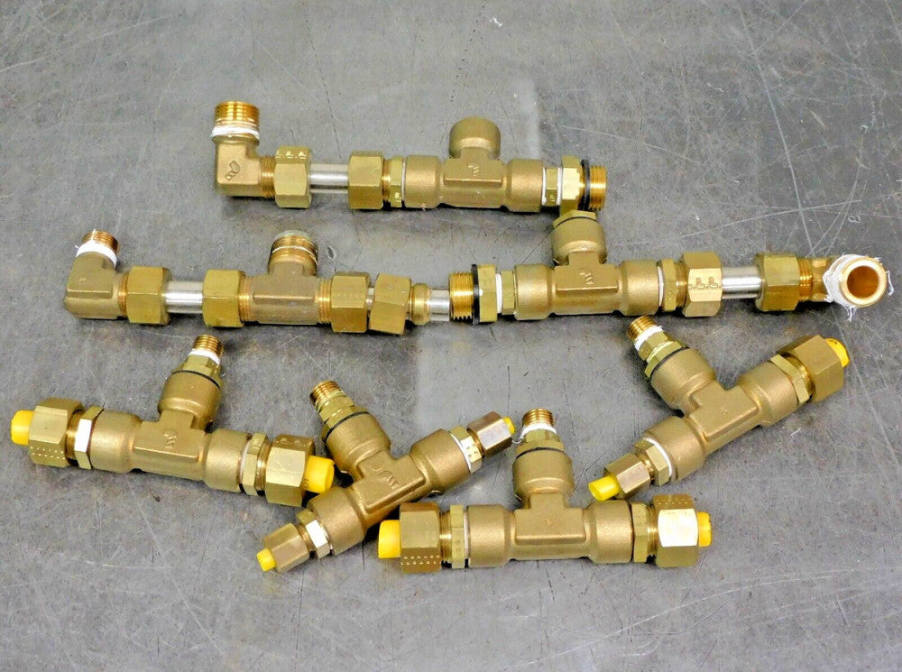 Legris Brass Tee Fitting 1/8", 1/4" & 1/2" NPT Mixed Lot of Seven (7)