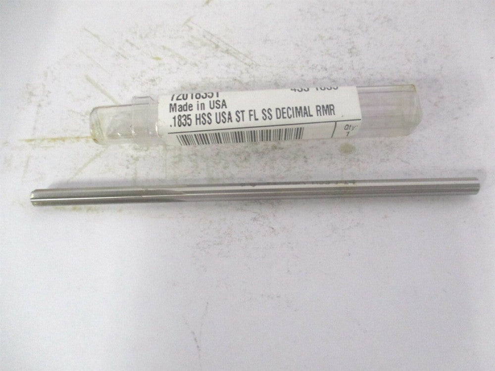 (433-0.1835) 0.1835" x 1-1/8" x 4-1/2" OAL 6-Flute Straight HSS Chucking Reamer 