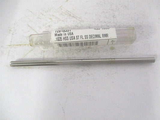 (433-0.1835) 0.1835" x 1-1/8" x 4-1/2" OAL 6-Flute Straight HSS Chucking Reamer 