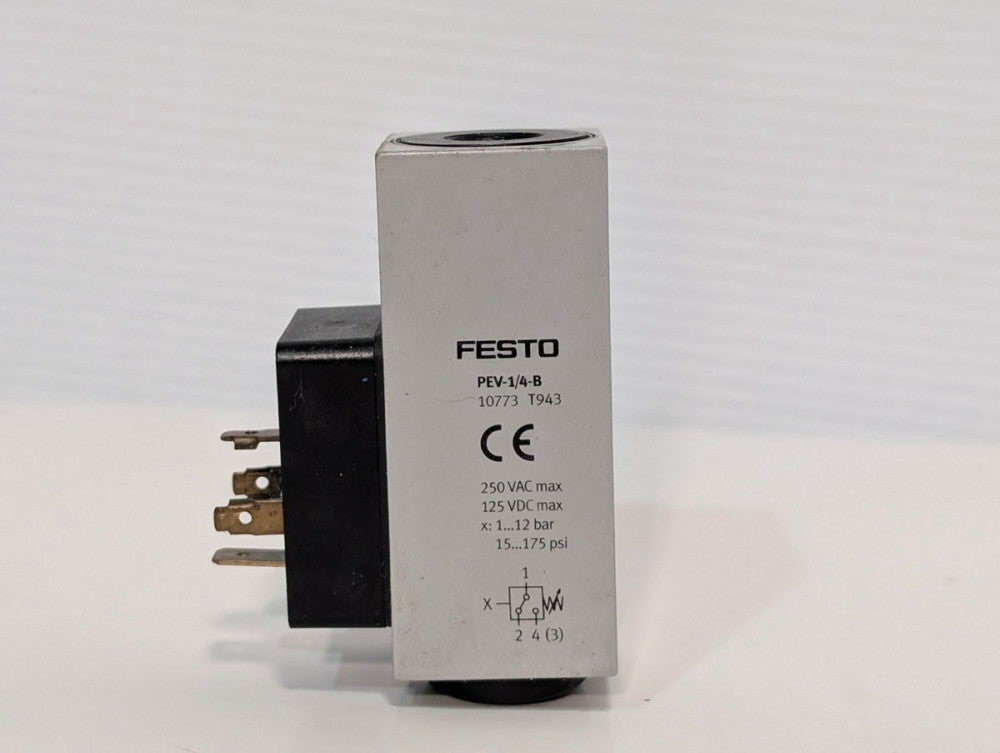 Festo PEV-1/4-B 10773T943 Pressure Switch 250VAC, 125VDC, 15-175PSI, Pre-Owned