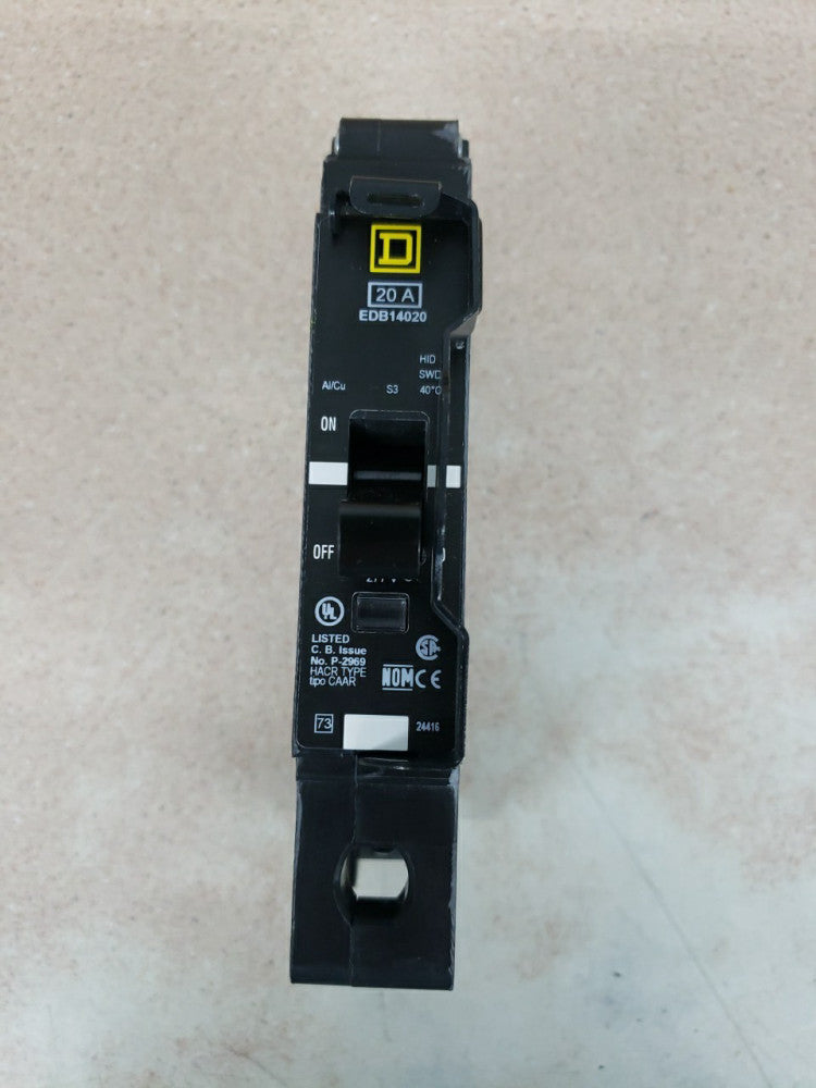 1) New Take Out Square D EDB14020 Circuit Breaker 20 Amp 277V  1 Pole w Clip