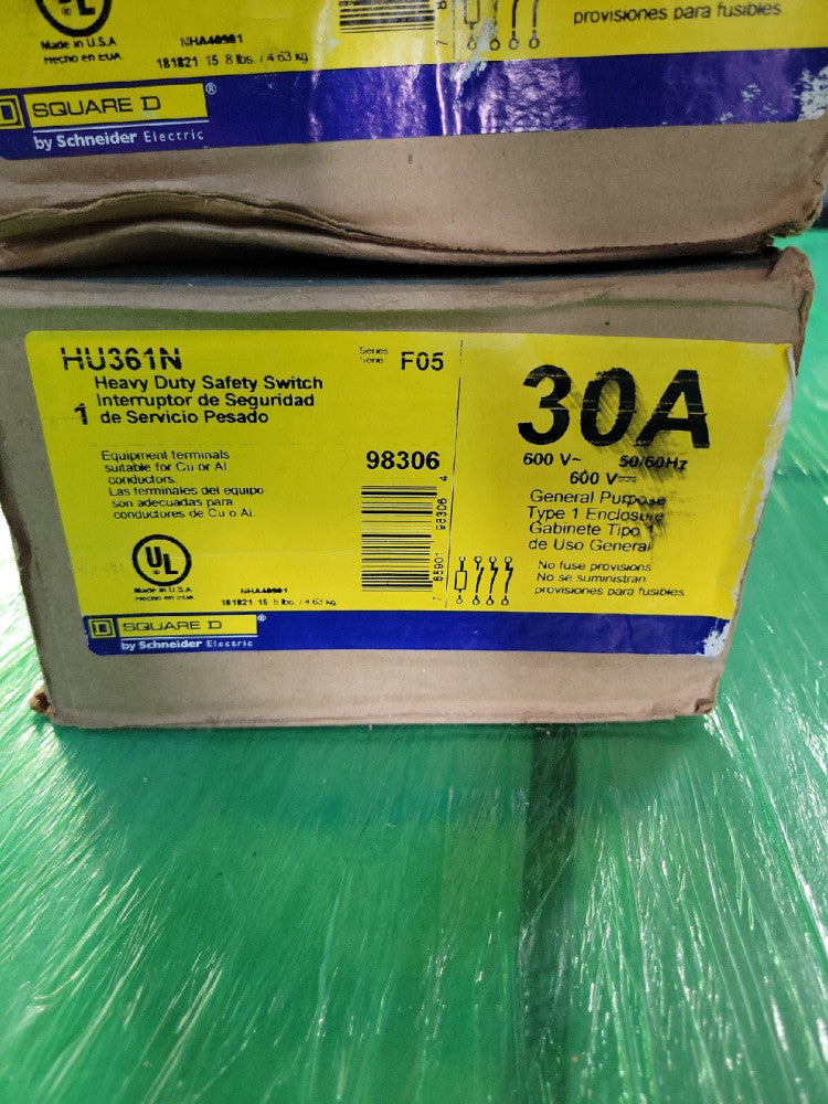 1- Square D HU361N Heavy Duty Switch 30 Amp 600V 3PH NEMA 1 Non-Fused  ~ NEW