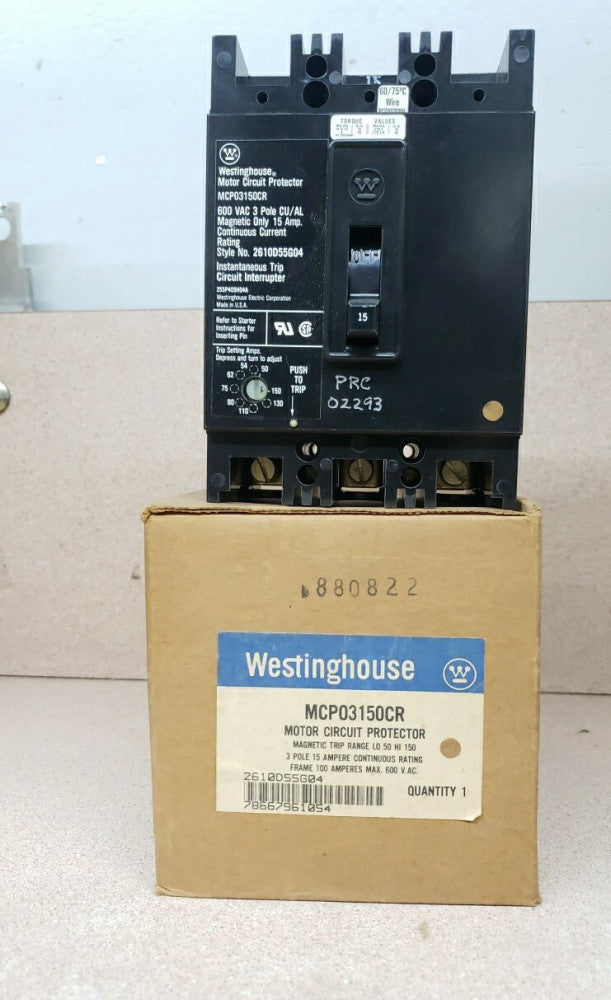 1) New Take Out! WESTINGHOUSE MCP03150CR CIRCUIT BREAKER 600V 3P 15A