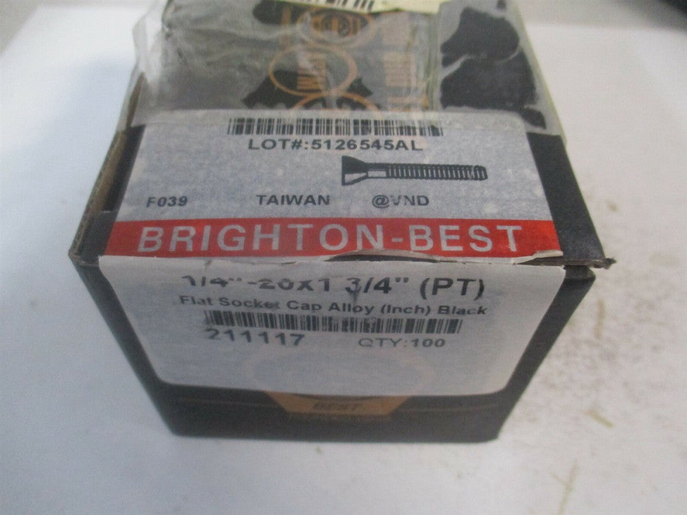 (211117P) 1/4-20 UNC Alloy Steel Hex Socket 82° Flat Cap Screw - Pack of 100