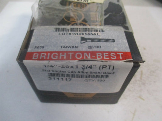 (211117P) 1/4-20 UNC Alloy Steel Hex Socket 82° Flat Cap Screw - Pack of 100