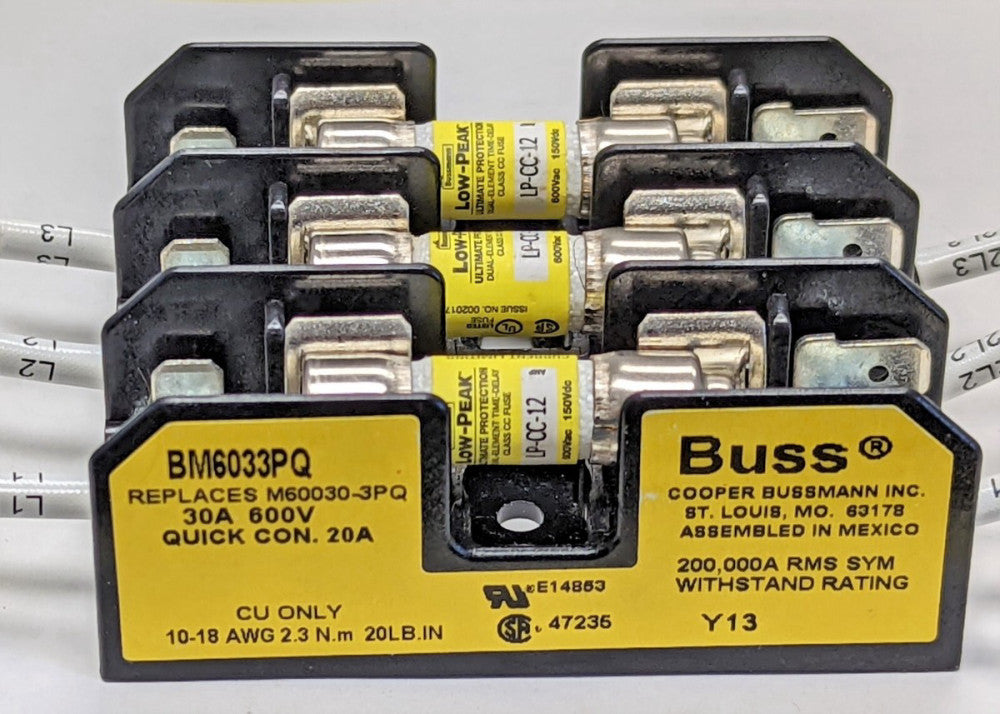 (3) LP-CC-12 Buss Fuse 12 Amp Low Peak With BM6033PQ Fuse Block NEW PULL [OF36]