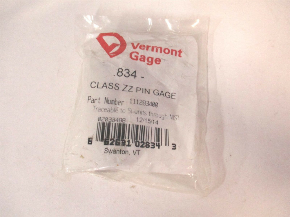 Vermont Gage (111283400) 0.834" Diam Class ZZ Minus Plug & Pin Gage 