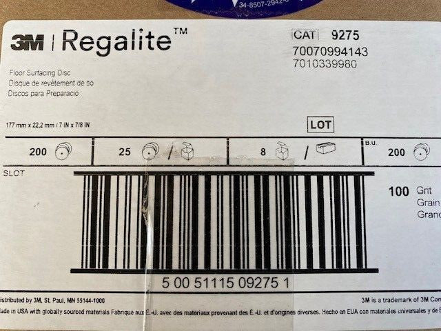 3M Regalite Floor Surfacing Discs 09275, 7 in x 7/8 in, 752I, P10 (Case of 200)