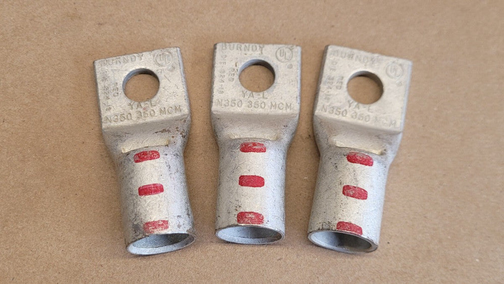Lot of 3 Burndy YAL N350 350MCM Red Lugs 1/2" Hole