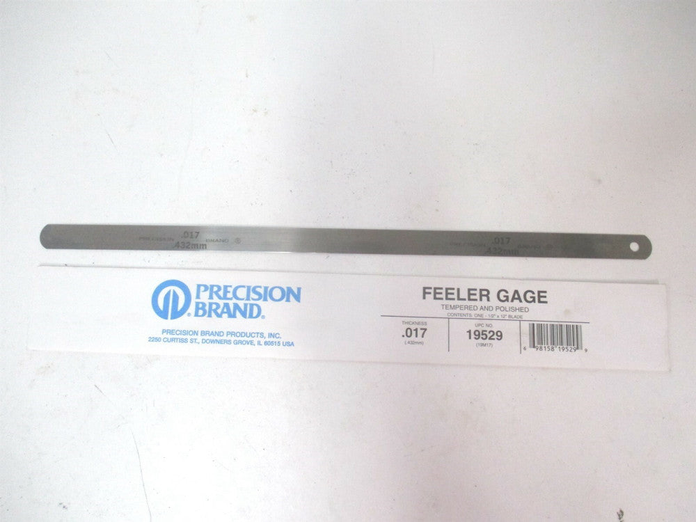Precision (19530) 0.017" x 1/2" x 12" OAL High Carbon Steel Parallel Feeler Gage