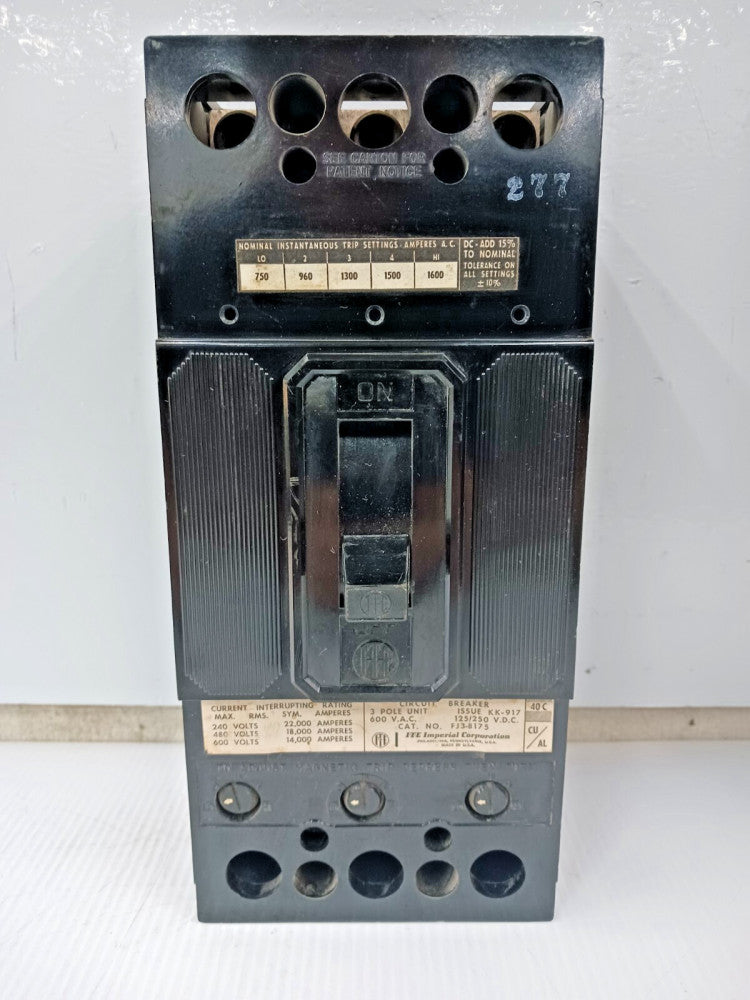 SIEMENS ITE 175 AMP CIRCUIT BREAKER 3 POLE  600 VAC / 250 VDC  FJ3-B175