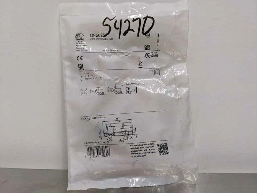 IFM Efector OF5025 Retro-Reflective Sensor 800 mm OFP-FPKG/US-100 800 mm 10-36 V