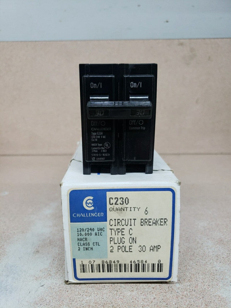 1) Challenger C230 Type C Circuit Breaker 2 Pole 30 Amp 240V new
