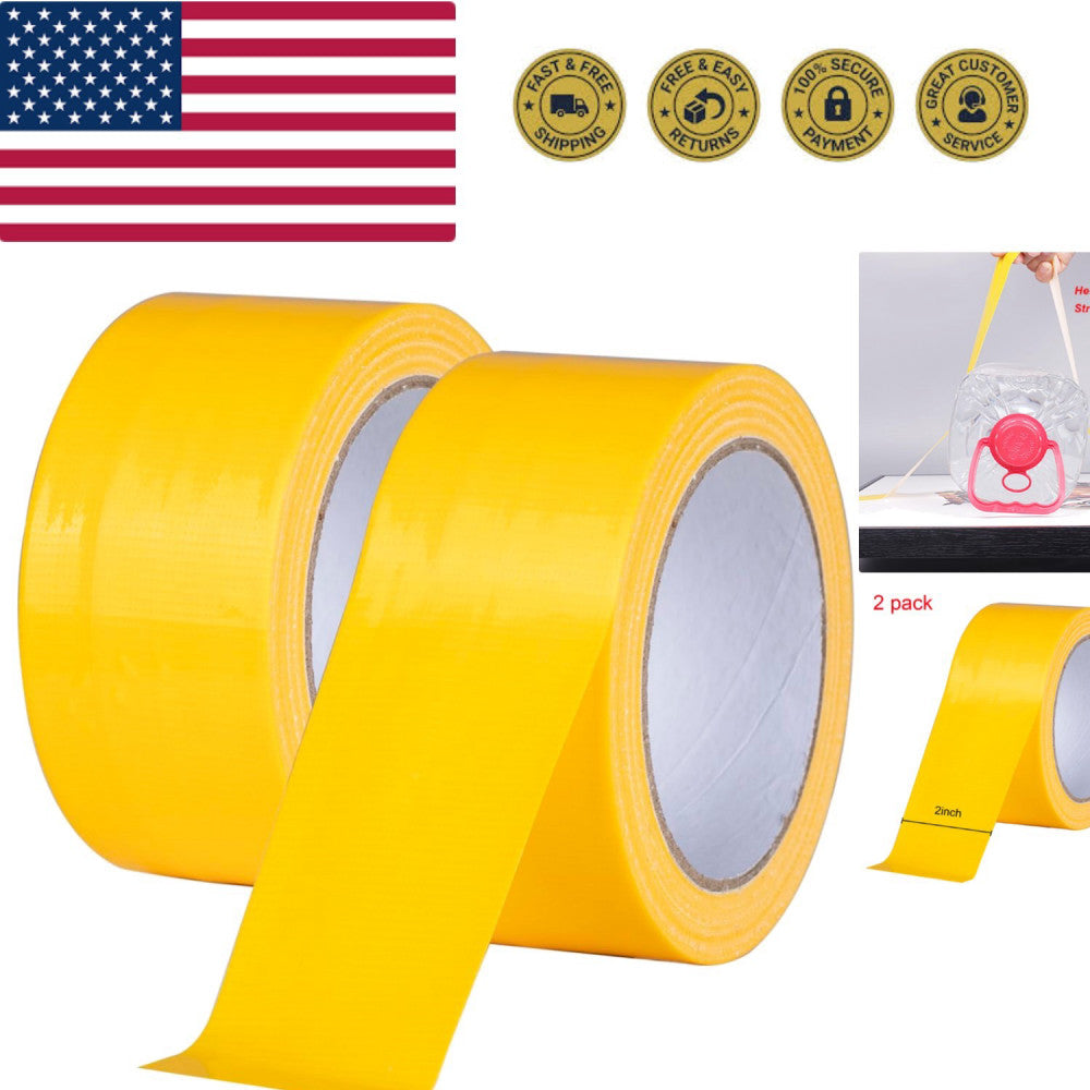 2 Pack Duct Tape Heavy Duty Waterproof, Strong Adhesive Yellow Duct Tape Bulk...