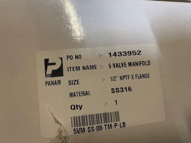 PANAM 5-VALVE MANIFOLD 1/2" NPTF X FLANGE 5VM-SS-08-TM-P-LB (NEW)