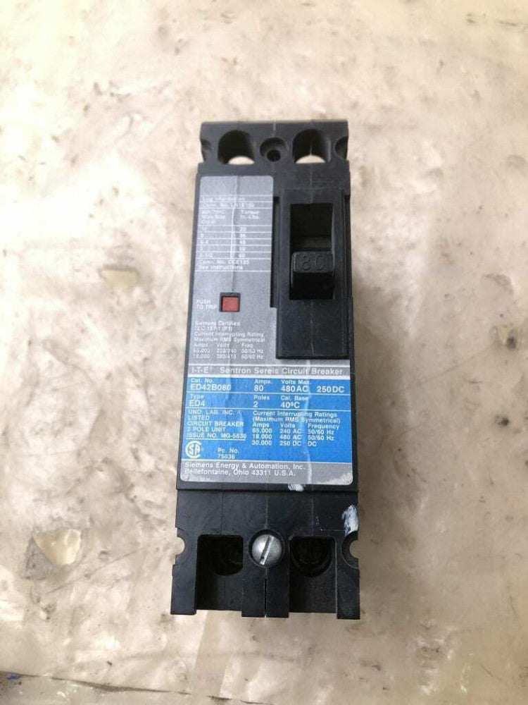 Siemens ED42B080 Sentron 80A Circuit Breaker 2 Pole 480 Vac