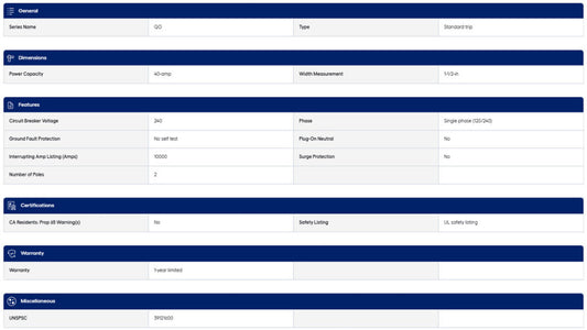 40-amp Square D Breaker Standard Trip Circuit