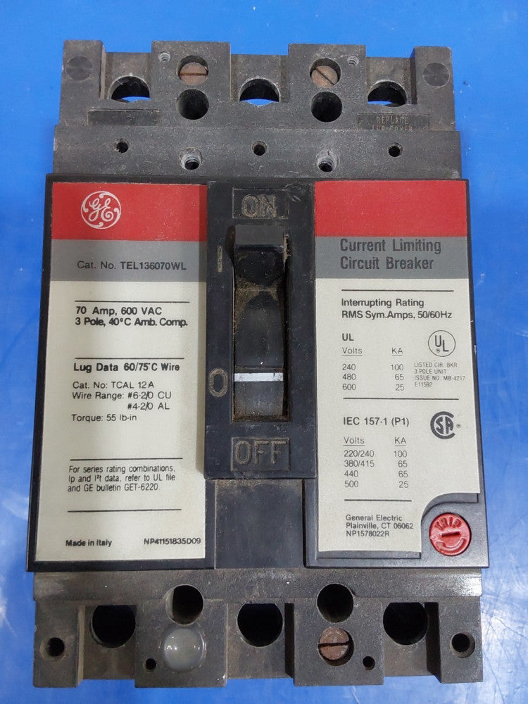 G.E TEL136070WL 70A Circuit Breaker 480/600V 3 Pole 70 Amp