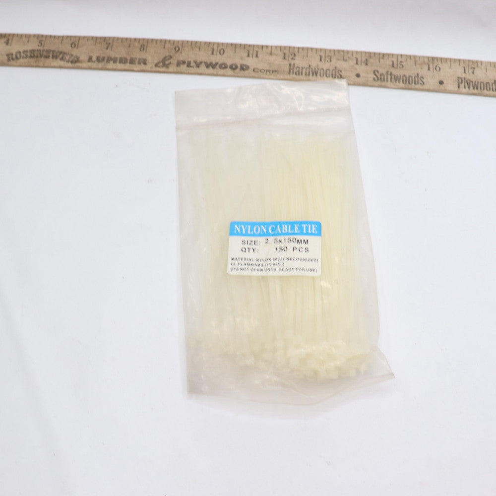 (150-Pk) Adjustable Cable Ties Durable Nylon 2.5mm x 150mm