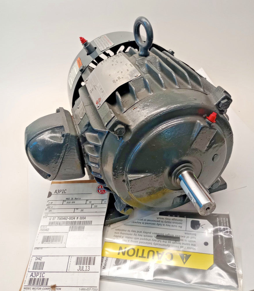 US Motors A3P1C Electric Motor DH42 3ph 3hp 460V 3530rpm JDE-TE-184 Nidec
