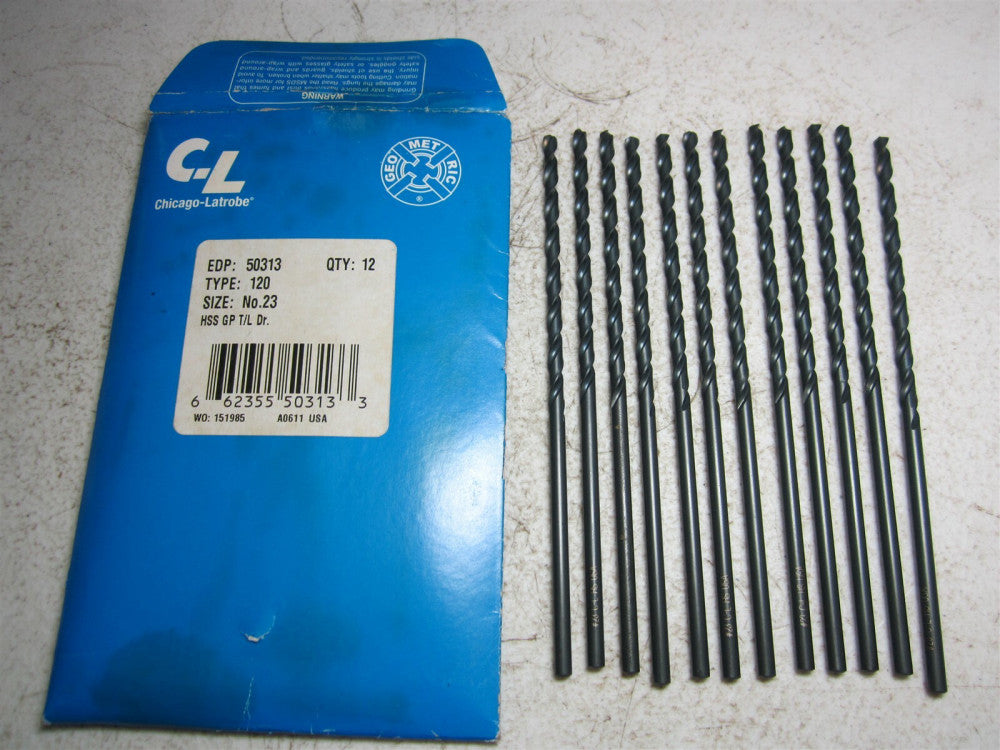 Chicago Latrobe 50313 #23 118° Spiral Flute HSS Taper Length Drill Bit - Qty 12