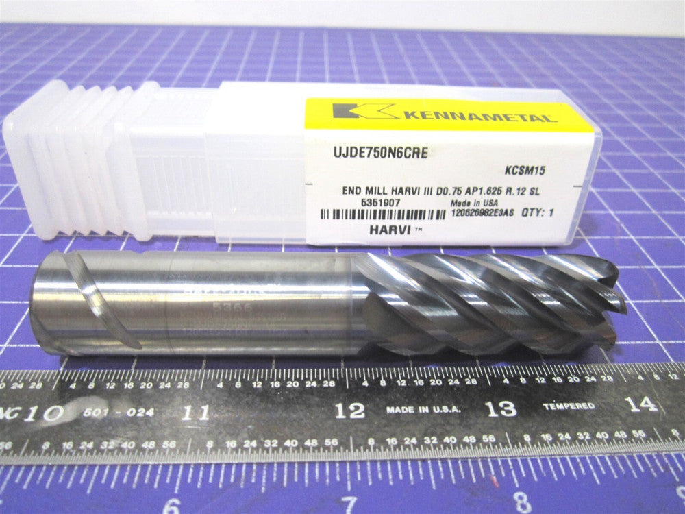 Kennametal (53519070) 3/4" Corner Radius End Mill 6F 1-5/8" LOC Solid Carbide