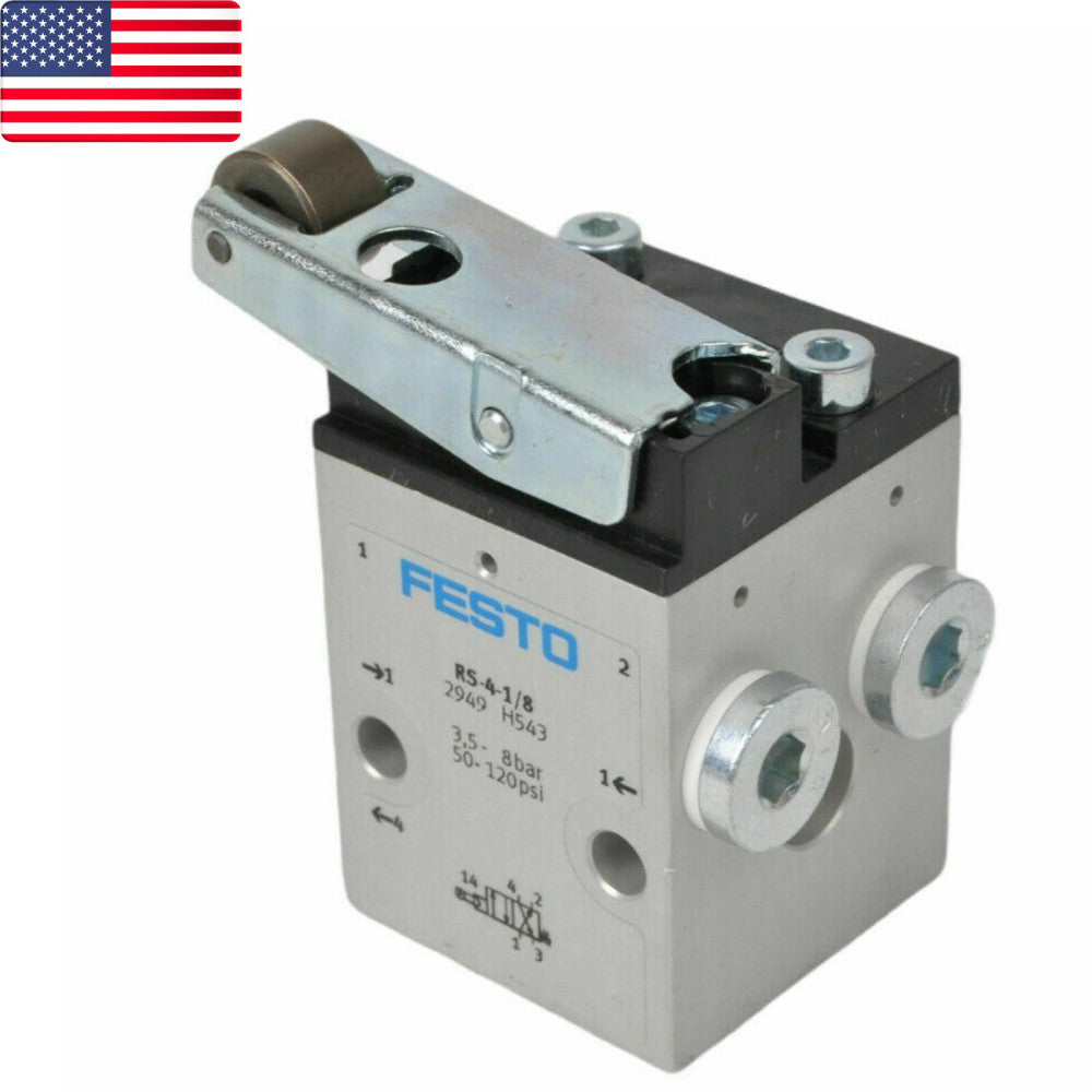 New In Box FESTO RS-4-1/8 2949 Roller Lever Valve - US Stock