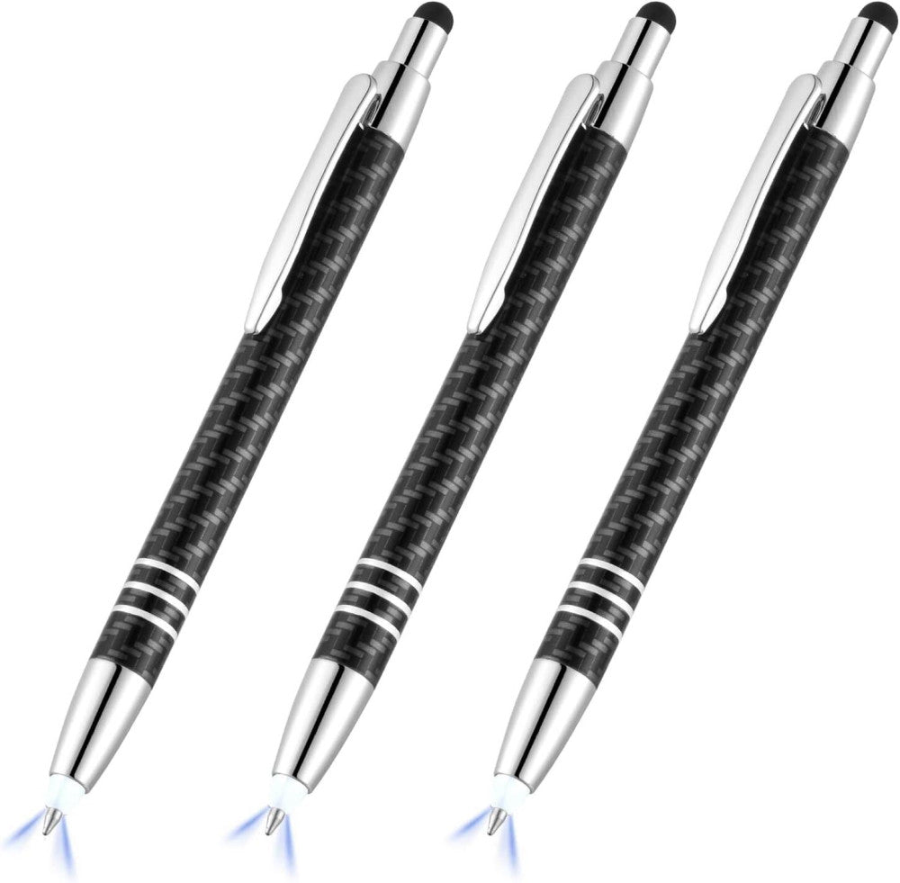 Glovion Lighted Tip Pen with Stylus 3-in-1 3 Count (Pack of 1), White Light 