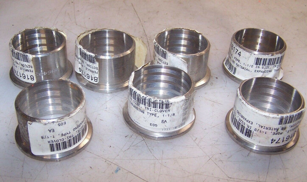 7) NEW TRI-CLOVER SS 1-1/2" FERRULE EXPANSION FITTING 1-1/8"  816174   LOT OF 7