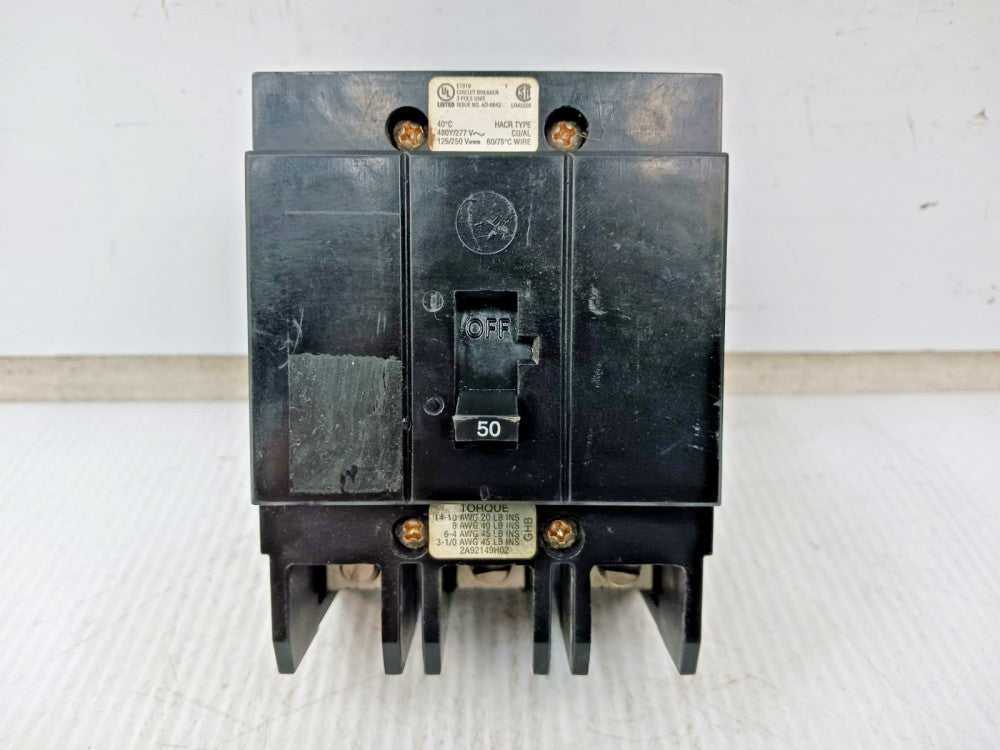Eaton 50 Amp Bolt-On Circuit Breaker 3 Pole 277/480 VAC 65kA GHB3050