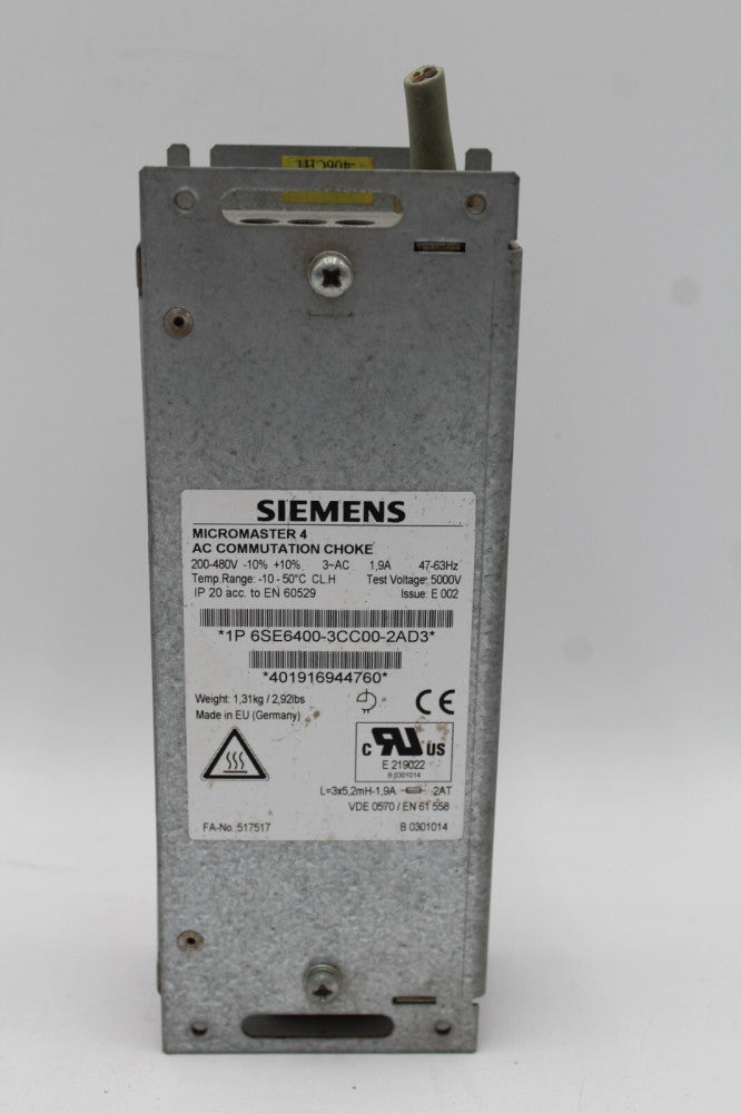 SIEMENS 6SE6400-3CC00-2AD3 MICROMASTER 4 AC COMMUNICATION CHOKE