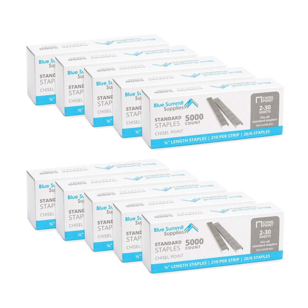 50,000 Staples - 1/4 Inch Length, 210 per Strip, Jam-Free Chisel silver 