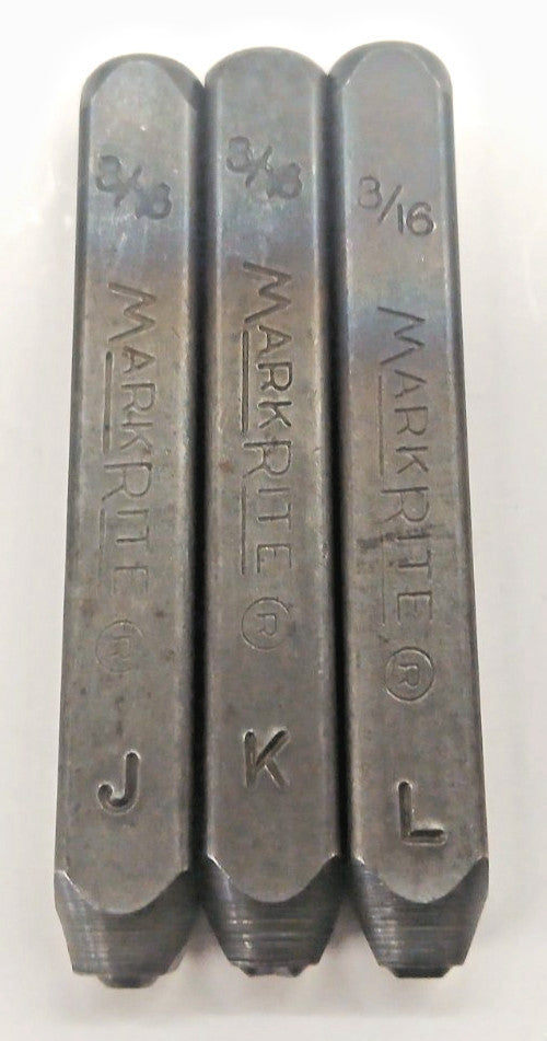 MARKRITE HEAVY DUTY ASSORTED 3/16" LETTER STAMPS J-L STEEL OAL 2-5/8"  LOT OF 3