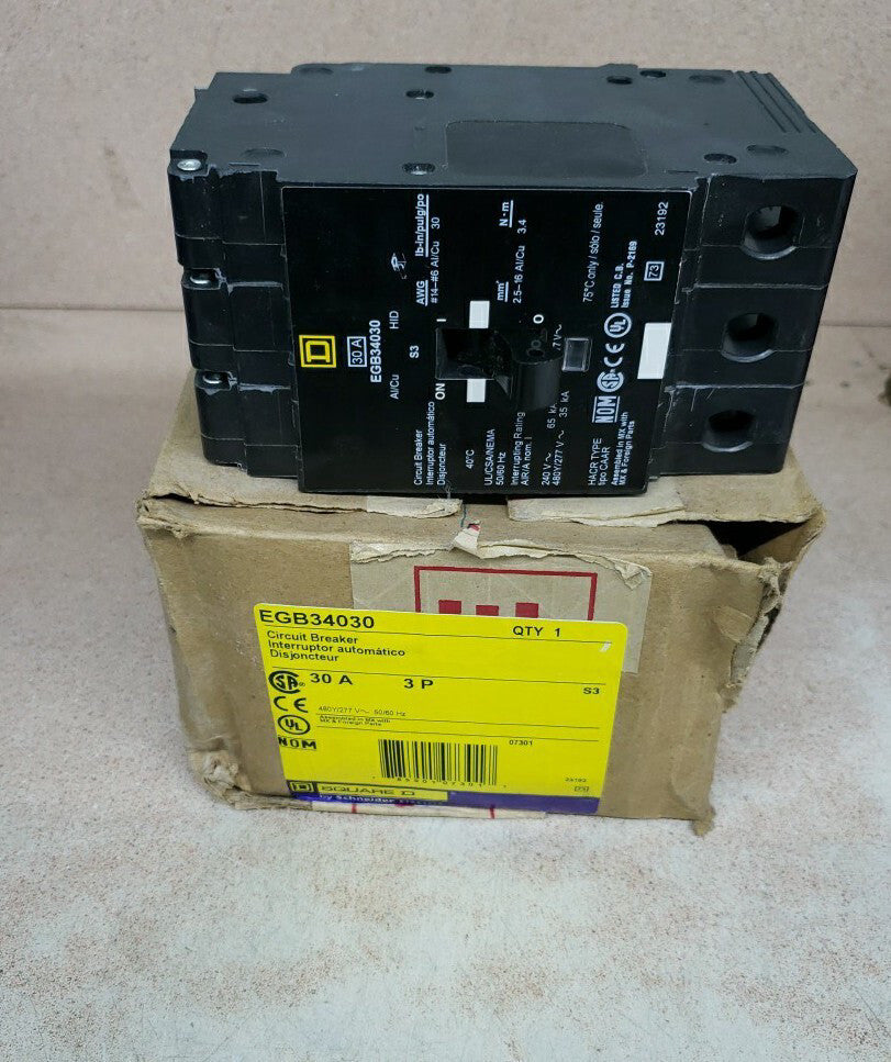 New Old Stock! Square D EGB34030 30A 3P Bolt-On 480/277V Circuit Breaker