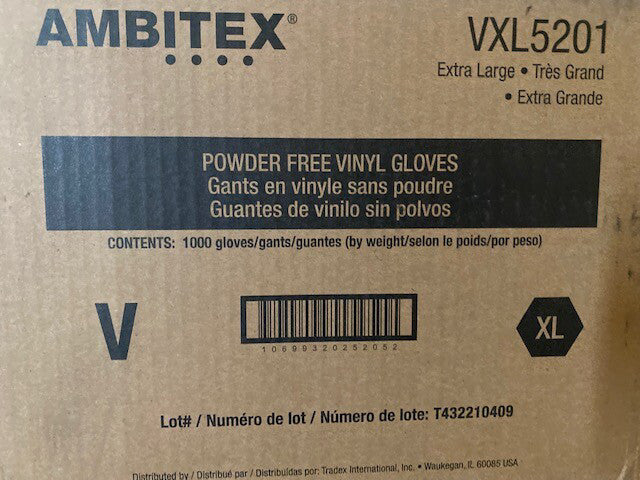 Ambitex Vinyl Gloves X-Large Natural Fit General Purpose VXL5201, Case of 1000