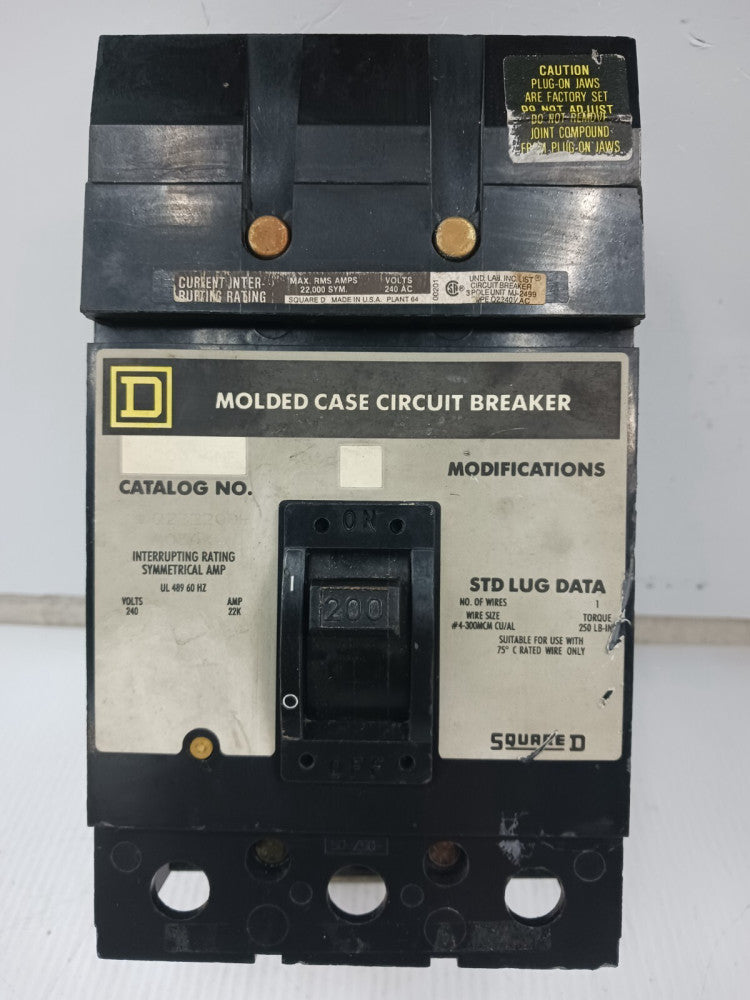 Square D 200 Amp I-Line Molded Case Circuit Breaker 3P 240 VAC Q232200H (Flaw)