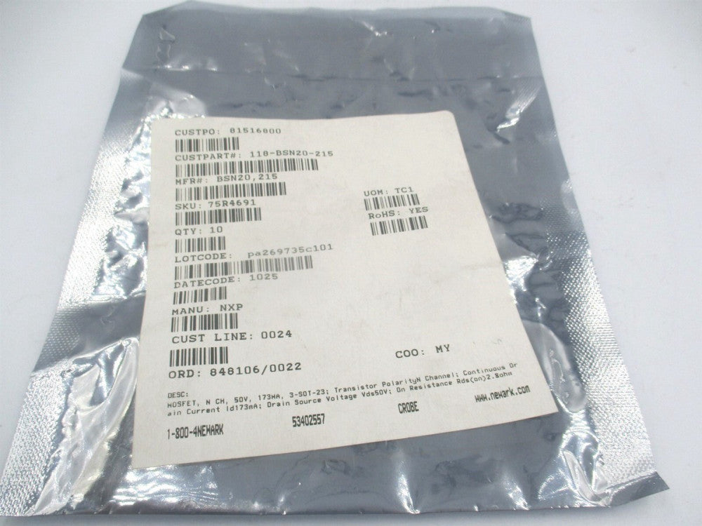 NXP (BSN20.215) N-Channel 50 V 173mA (Ta) 830mW MOSFET Transistor - Pack of 10 