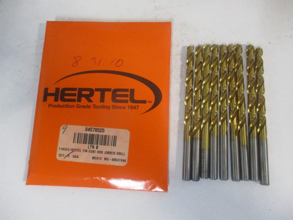 (84578525) Letter B 2-3/4" x 4" OAL 118° High Speed Steel Jobber Drill - Qty 9 