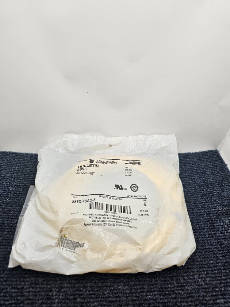 (QTY 2) Allen Bradley 889D-F3AC-5, 3 Pin DC Micro Straight 5 Meter  QD Cordset