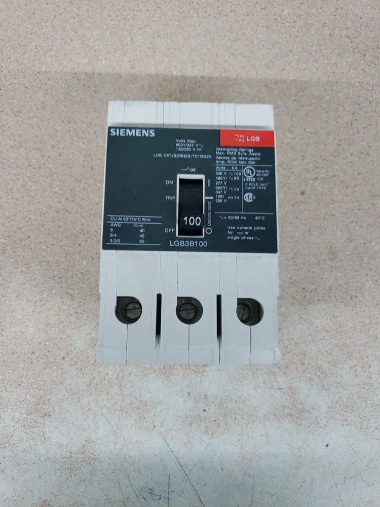New Take Out! Siemens LGB3B100 3 Pole 100 Amps
