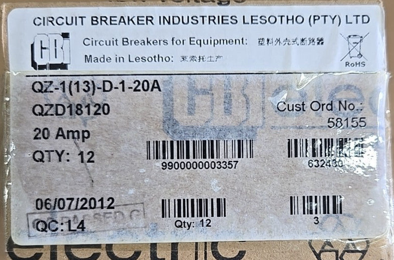 1) CBI Box of 12 QZD18120 1 POLE 20 AMP Circuit Breaker