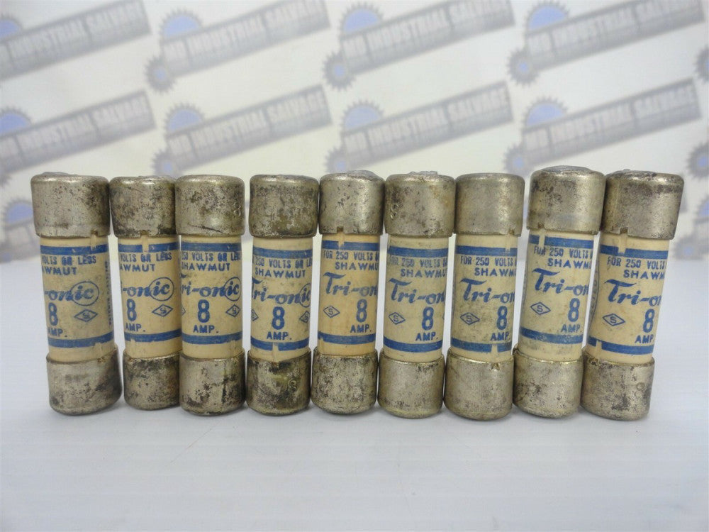 (Lot of 9) Shawmut TRI-ONIC TR8 Fuse, Time Delay, 250VAC, 8 Amp (NEW)