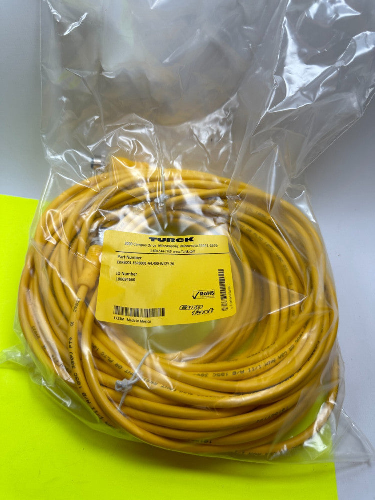 Turck U-11895 Double Ended Cord Set Cable M12 4p 20m Long Yellow - NEW Fast Ship